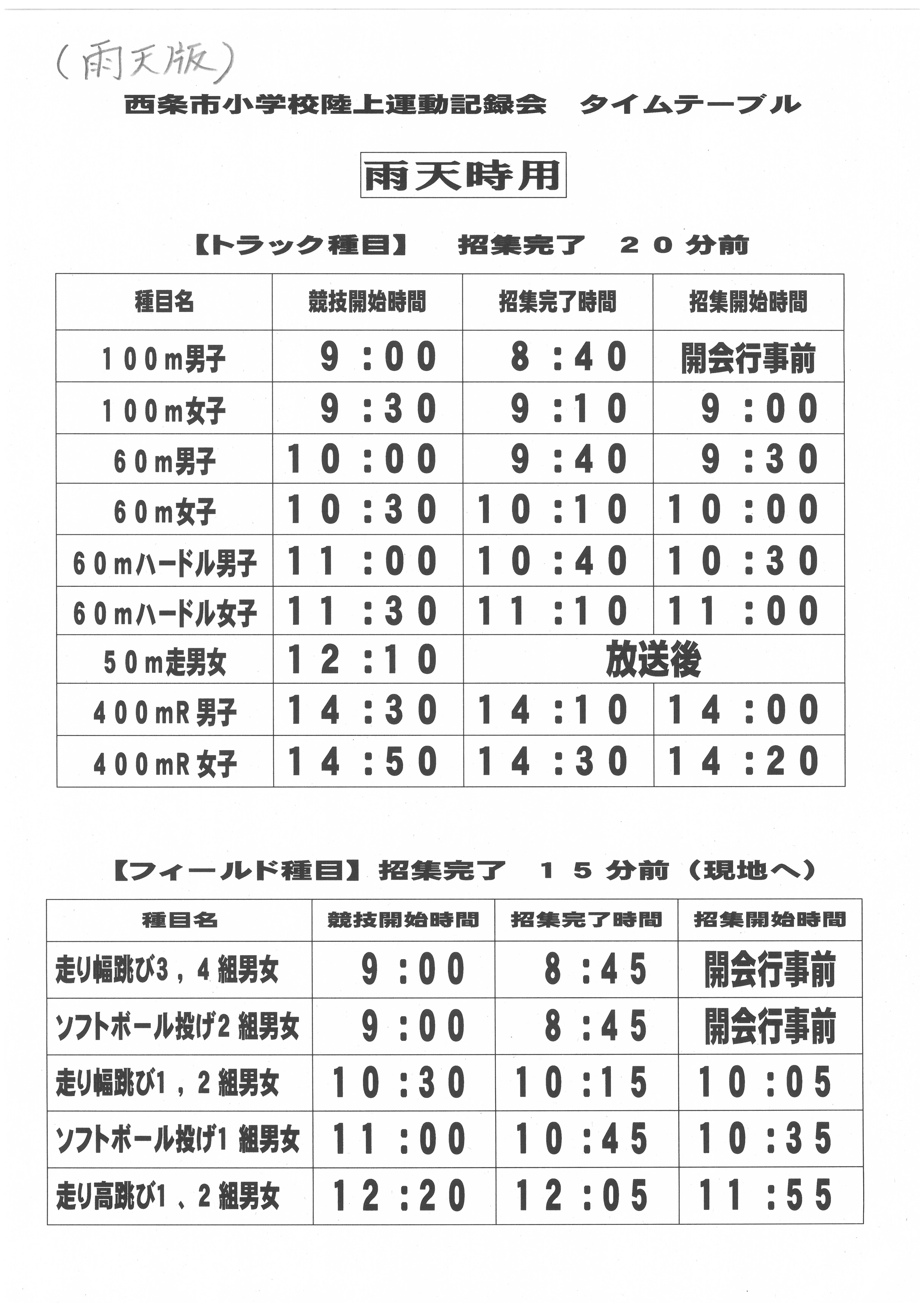 雨天版プログラム